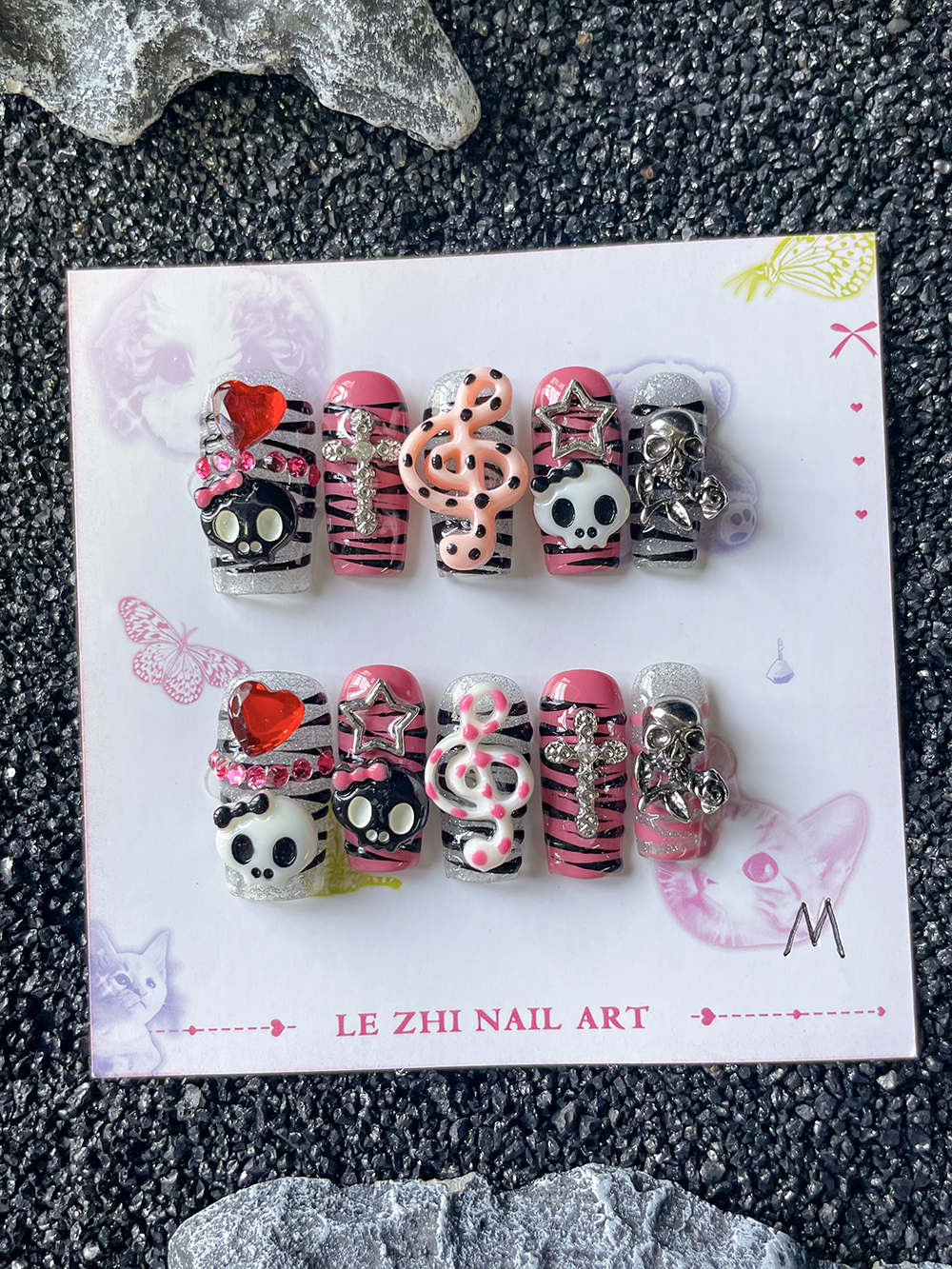 Y2K Hot Girl Skull Head Press  - Nail Art Zebra Design ulasan dan harga