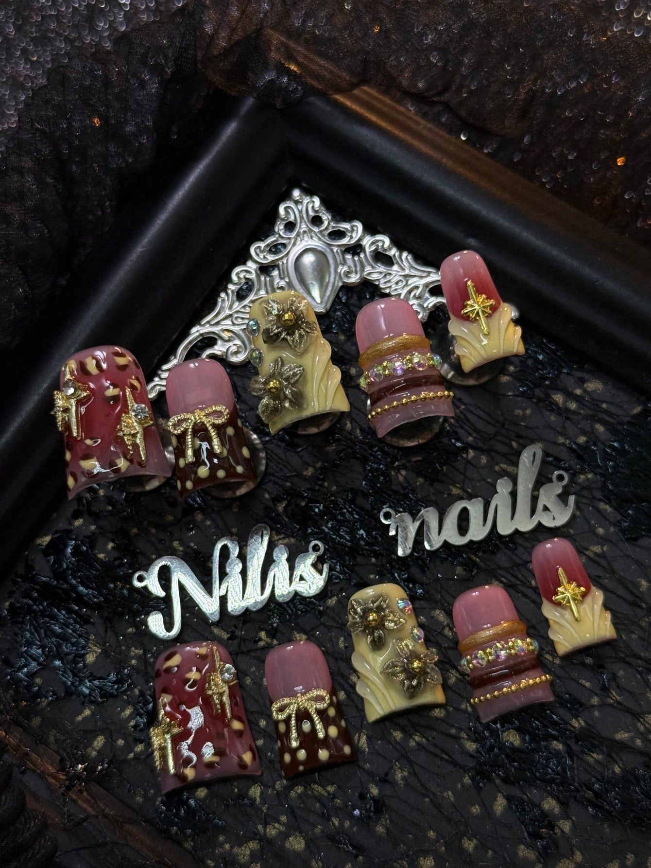 10pcs Handmade Full Coverage S - Nail Art Burgundy ulasan dan harga