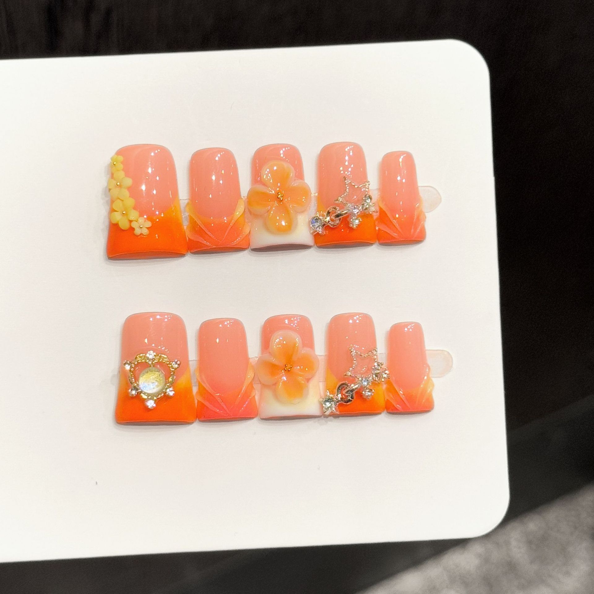 10Pcs Orange Pink Gradient Sho - Nail Art Orange ulasan dan harga