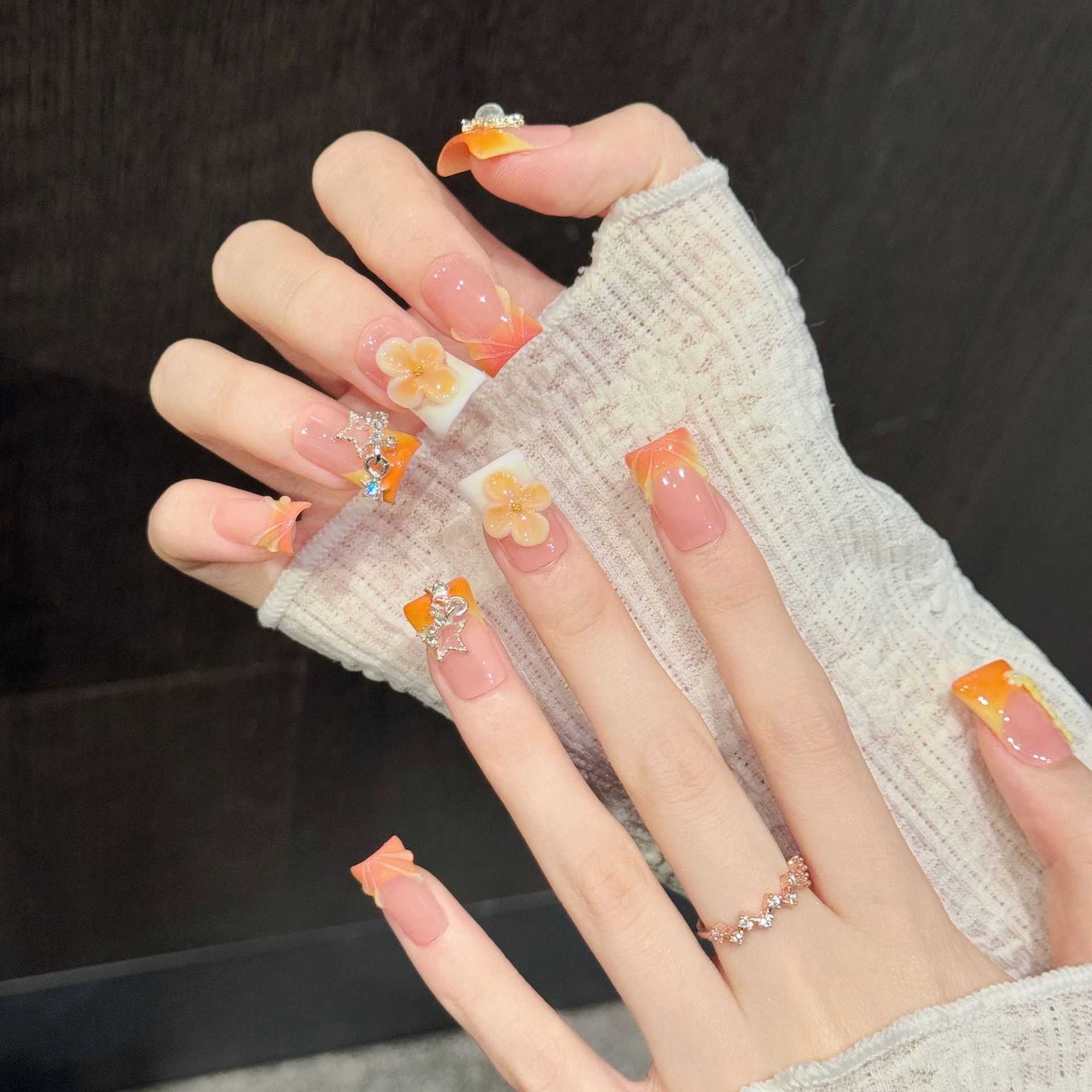 10Pcs Orange Pink Gradient Sho - Nail Art Orange ulasan dan harga