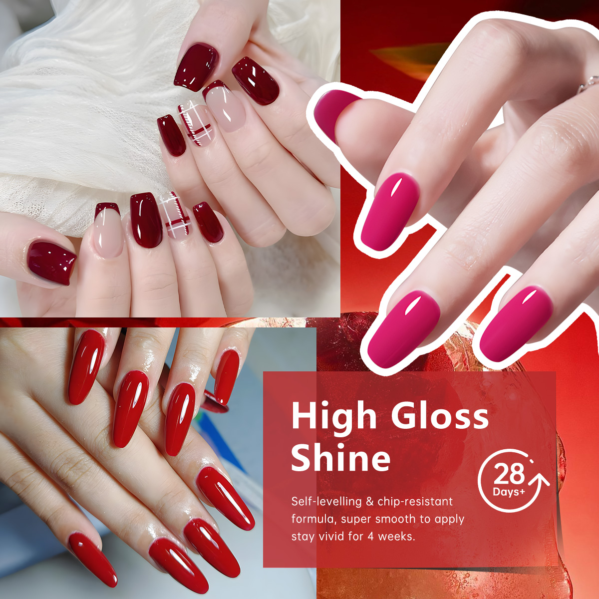 6PCS/Set Classic Red Tones Gel - Nail Art Burgundy ulasan dan harga