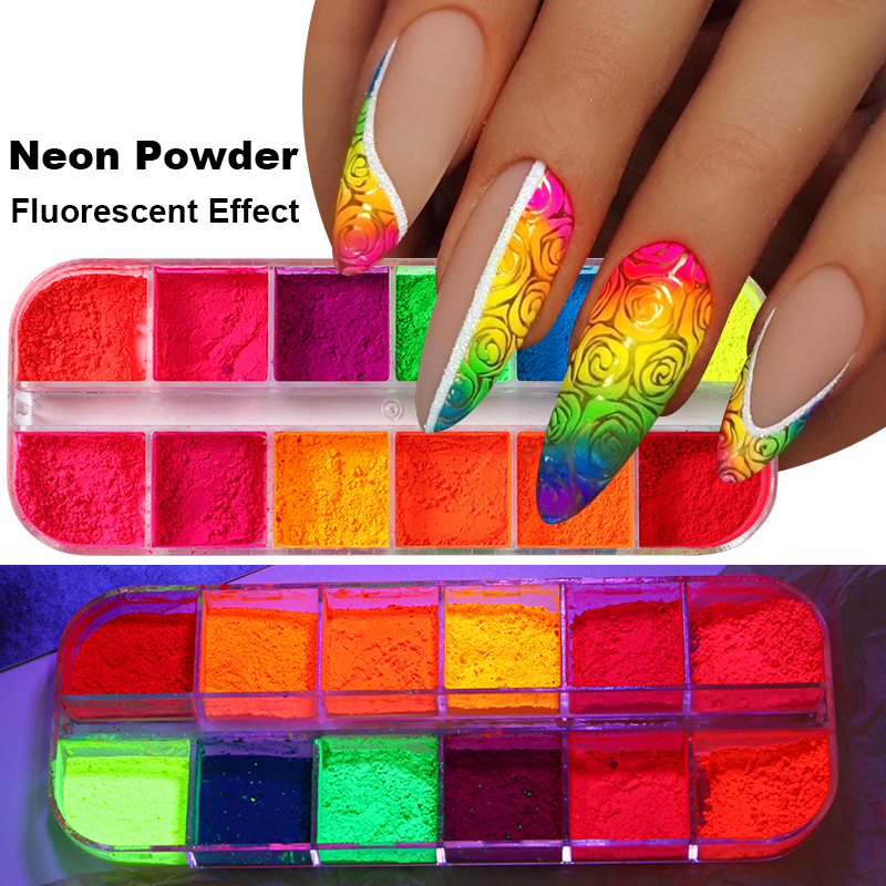 2 Box Neon Rainbow Nail Pigmen - Nail Glitter Chrome ulasan dan harga