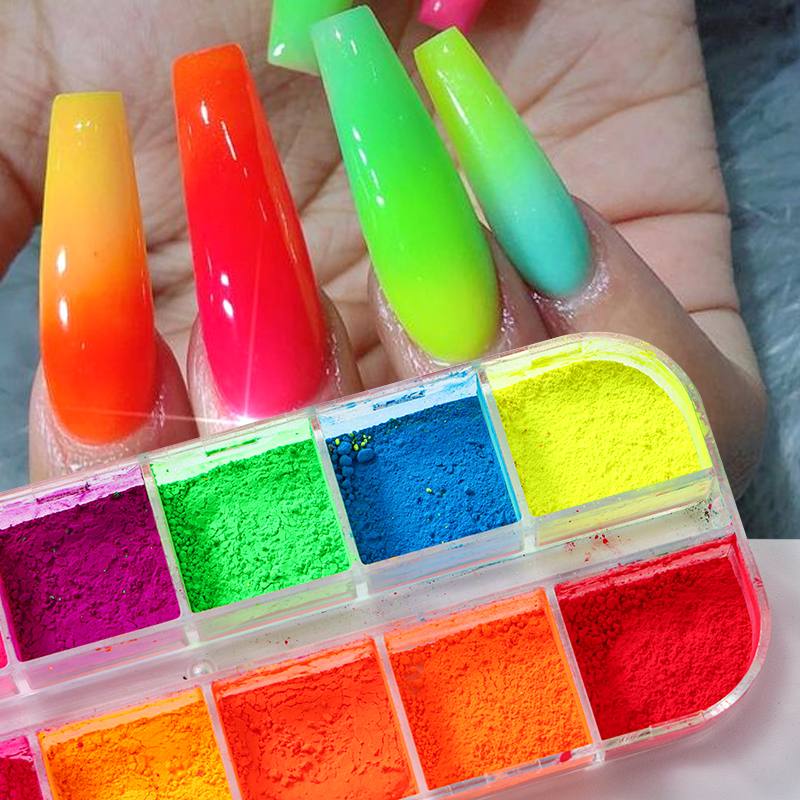 2 Box Neon Rainbow Nail Pigmen - Nail Glitter Chrome ulasan dan harga