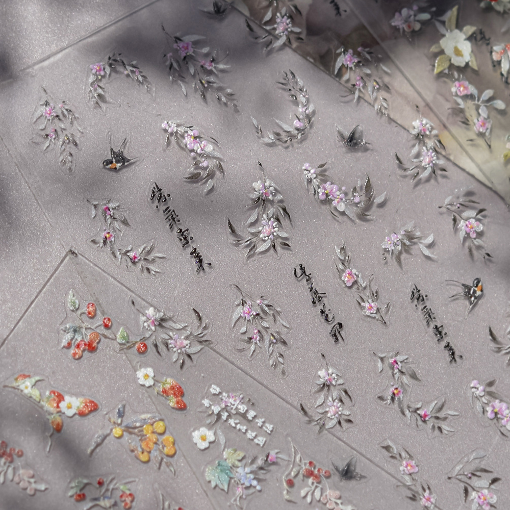 Purple Flowers Birds Butterfly - Nail Art Lilac ulasan dan harga