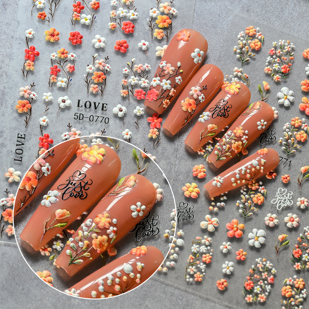 1/2/4Pcs 5D Retro Spring Summe - Nail Art Orange ulasan dan harga