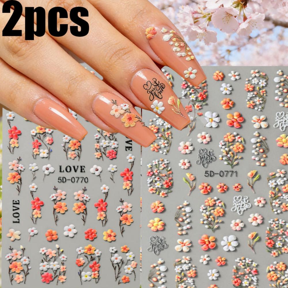 1/2/4Pcs 5D Retro Spring Summe - Nail Art Orange ulasan dan harga