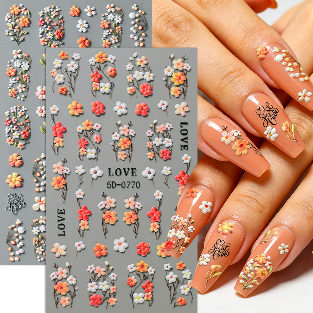 1/2/4Pcs 5D Retro Spring Summe - Nail Art Orange ulasan dan harga