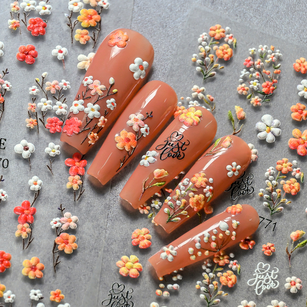 1/2/4Pcs 5D Retro Spring Summe - Nail Art Orange ulasan dan harga