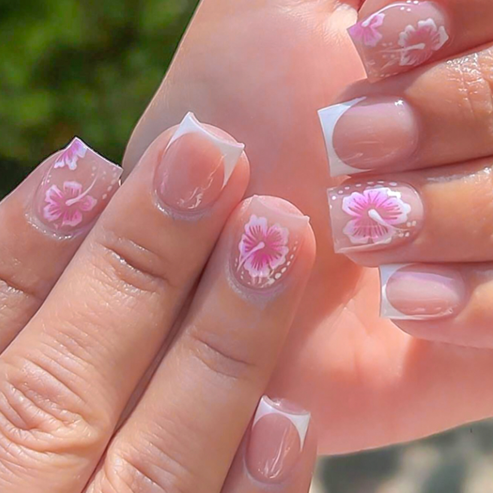 24Pcs French Flower False Nail - Nail Art Aesthetic ulasan dan harga