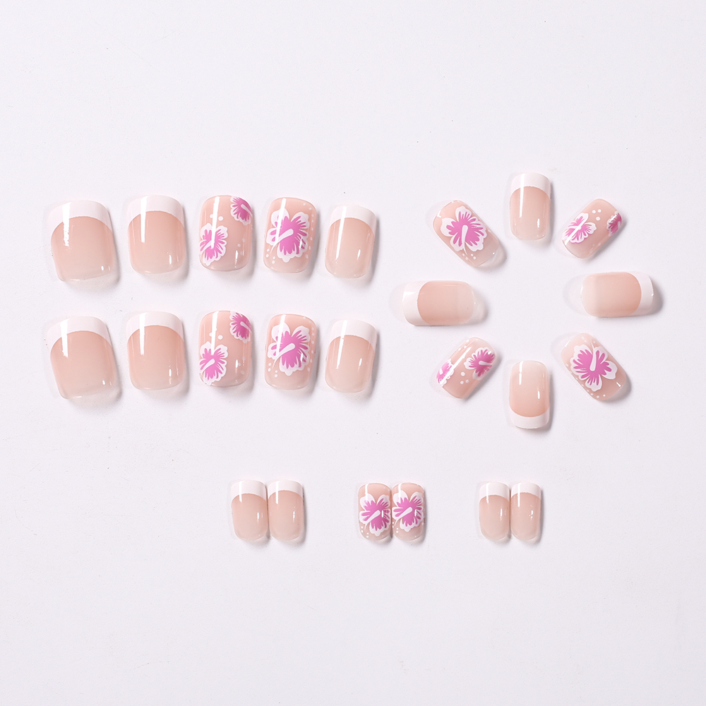 24Pcs French Flower False Nail - Nail Art Aesthetic ulasan dan harga