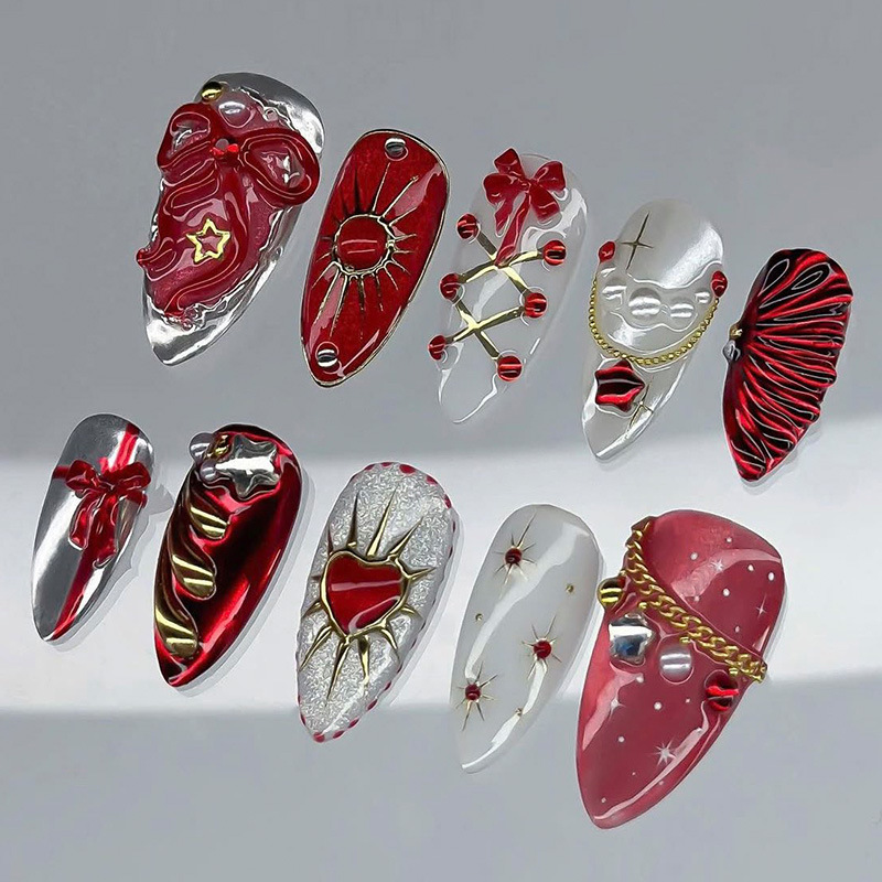 24PCS Burgundy Press on Nails  - Nail Art Burgundy ulasan dan harga