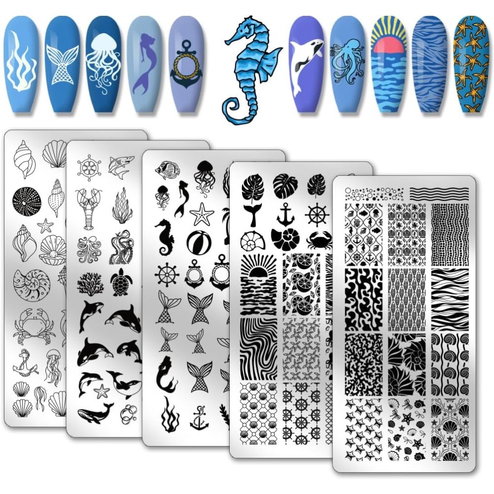 5pcs Ocean Theme Nail Stamping - Nail Art Inspo ulasan dan harga