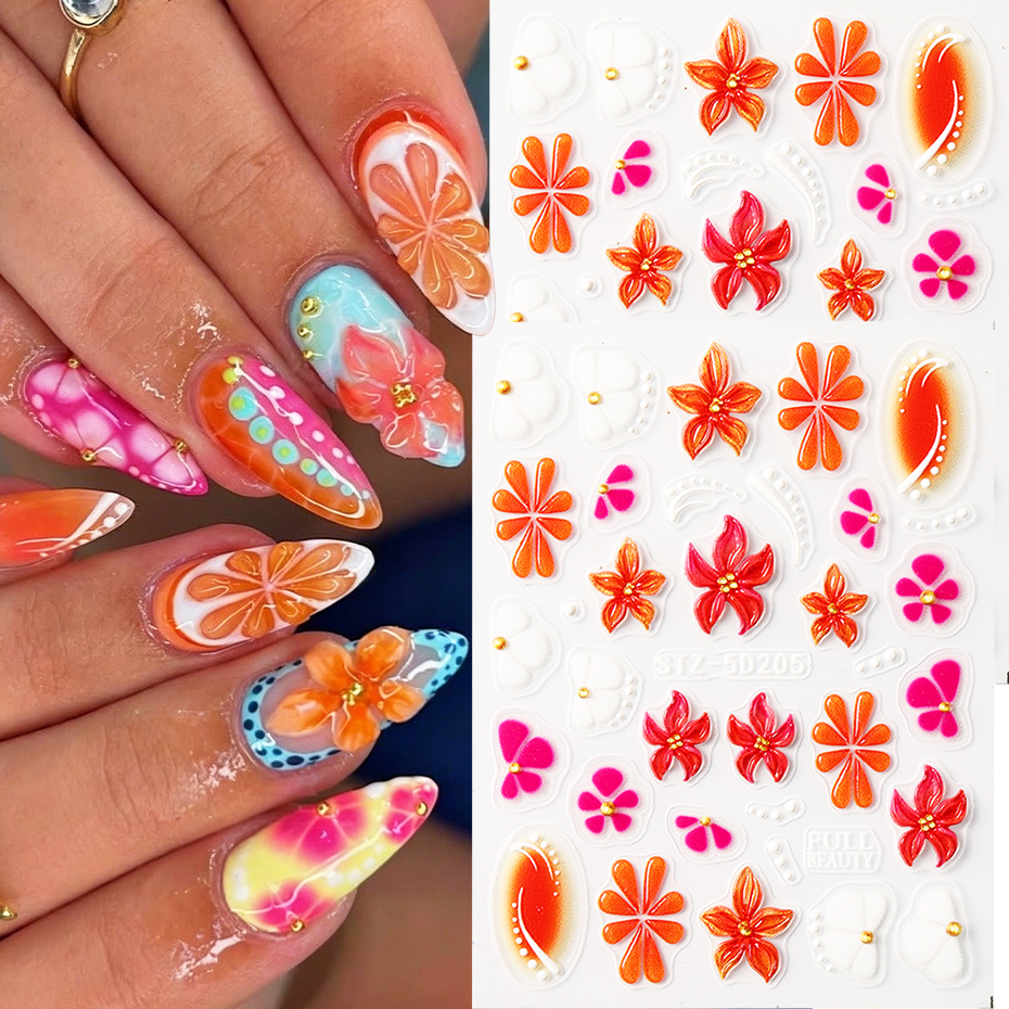 1/2pcs mbossed Summer Flower N - Nail Art Orange ulasan dan harga