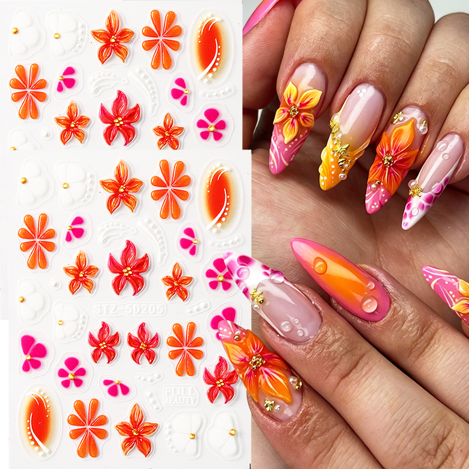 1/2pcs mbossed Summer Flower N - Nail Art Orange ulasan dan harga