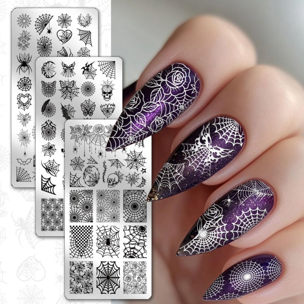3pcs Spider Web Nail Stamping  - Nail Art Inspo ulasan dan harga