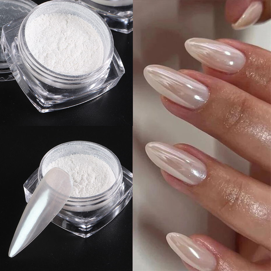 Moonlight Pearl White Nails Gl - Nail Glitter Chrome ulasan dan harga