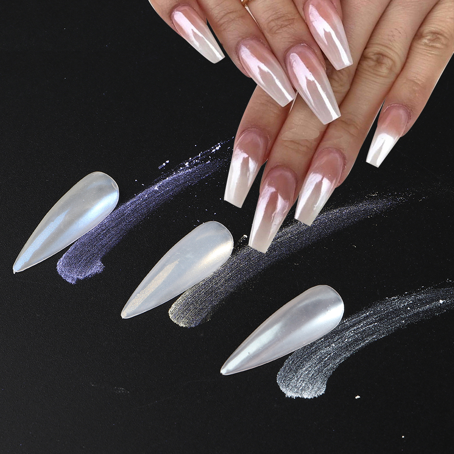 Moonlight Pearl White Nails Gl - Nail Glitter Chrome ulasan dan harga